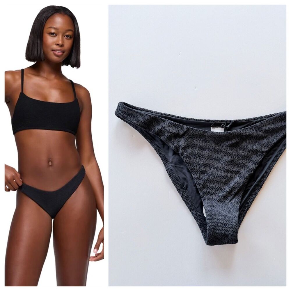 prAna Lahari Scrunch Classic Bikini Swimsuit Bottom Black Size L NWT Smocked